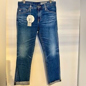 AG Adriano Goldschmied Distressed Blue Boyfriend Jeans